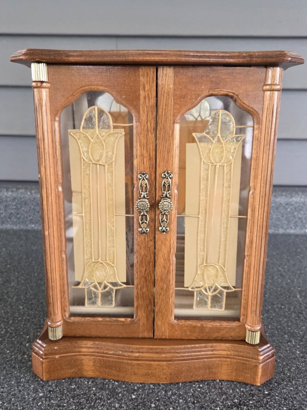 Vtg Powell Jewelry Armoire Magnetic-Close Doors Mirror 11.5" Lights Up VIDEO